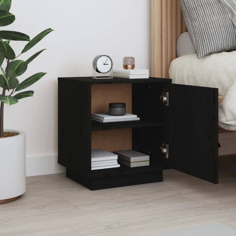 Table de chevet Noir 40x34x45 cm Bois de pin massif - 3