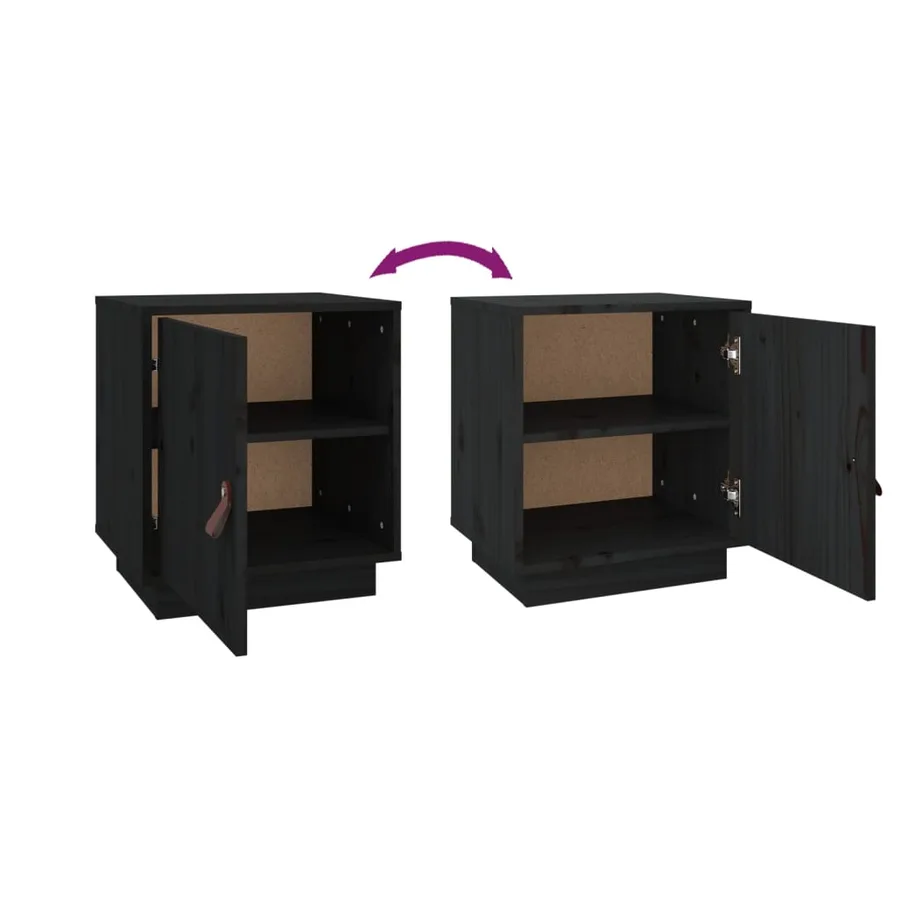 Table de chevet Noir 40x34x45 cm Bois de pin massif - 9
