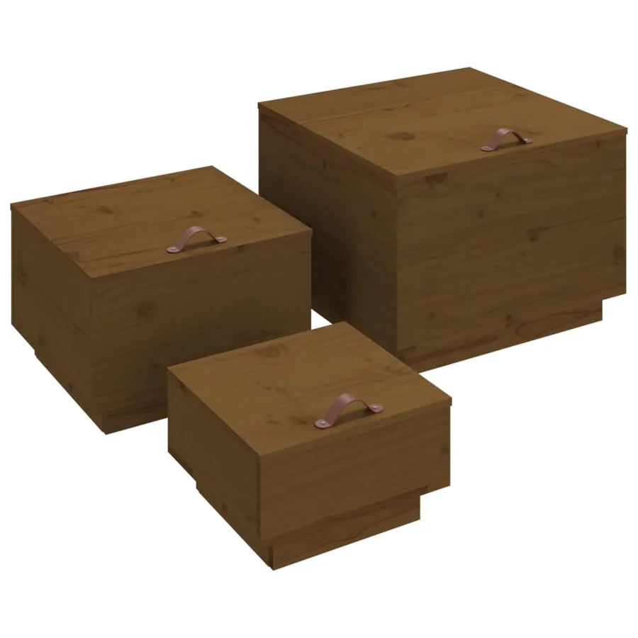 Boîtes de rangement avec couvercles 3 pcs Marron miel - 2
