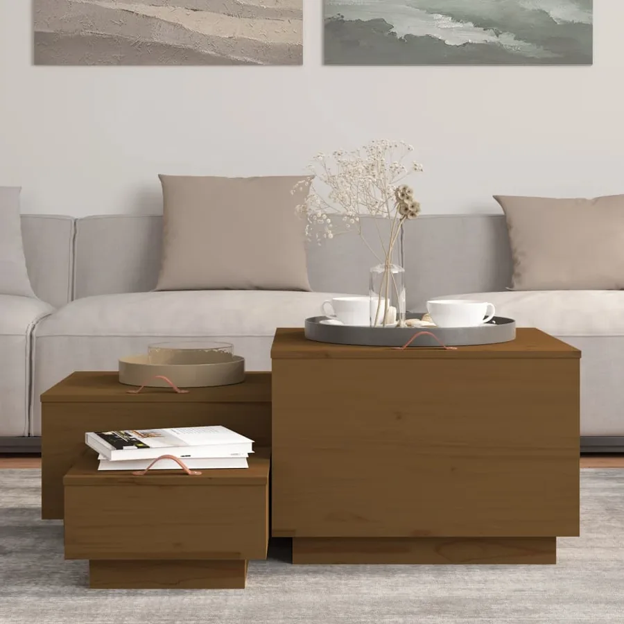 Boîtes de rangement avec couvercles 3 pcs Marron miel - 3