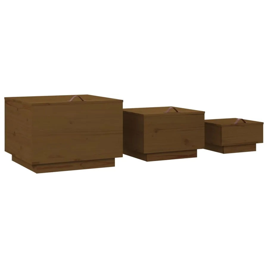 Boîtes de rangement avec couvercles 3 pcs Marron miel - 5