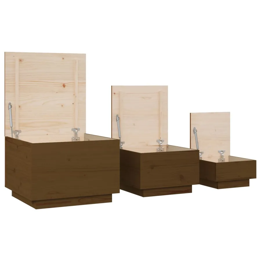 Boîtes de rangement avec couvercles 3 pcs Marron miel - 6