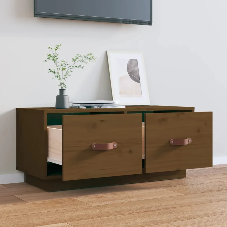 Meuble TV Marron miel 80x34x35 cm Bois de pin massif - 3