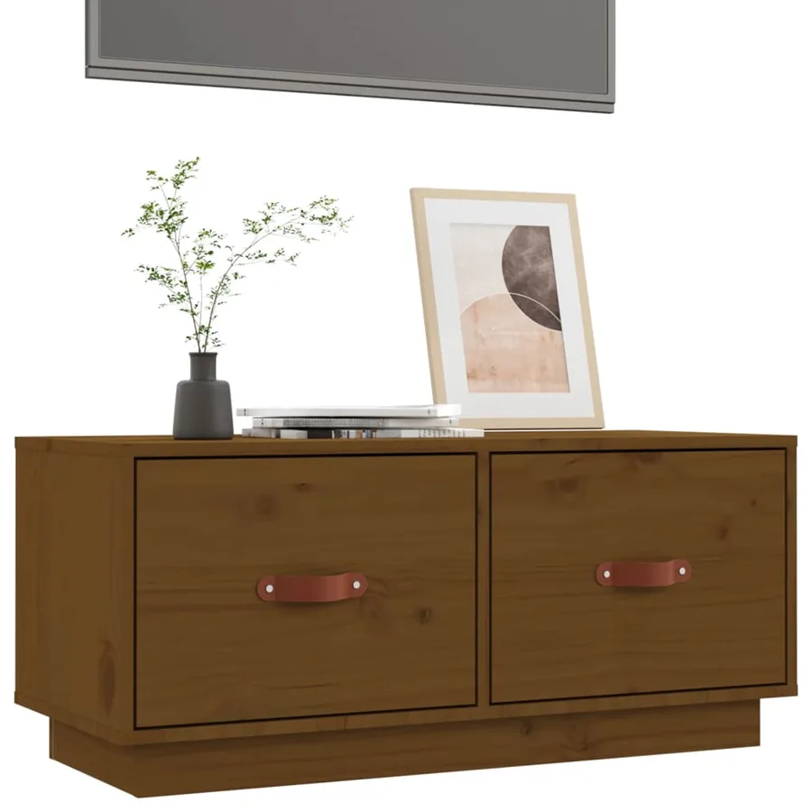 Meuble TV Marron miel 80x34x35 cm Bois de pin massif - 4