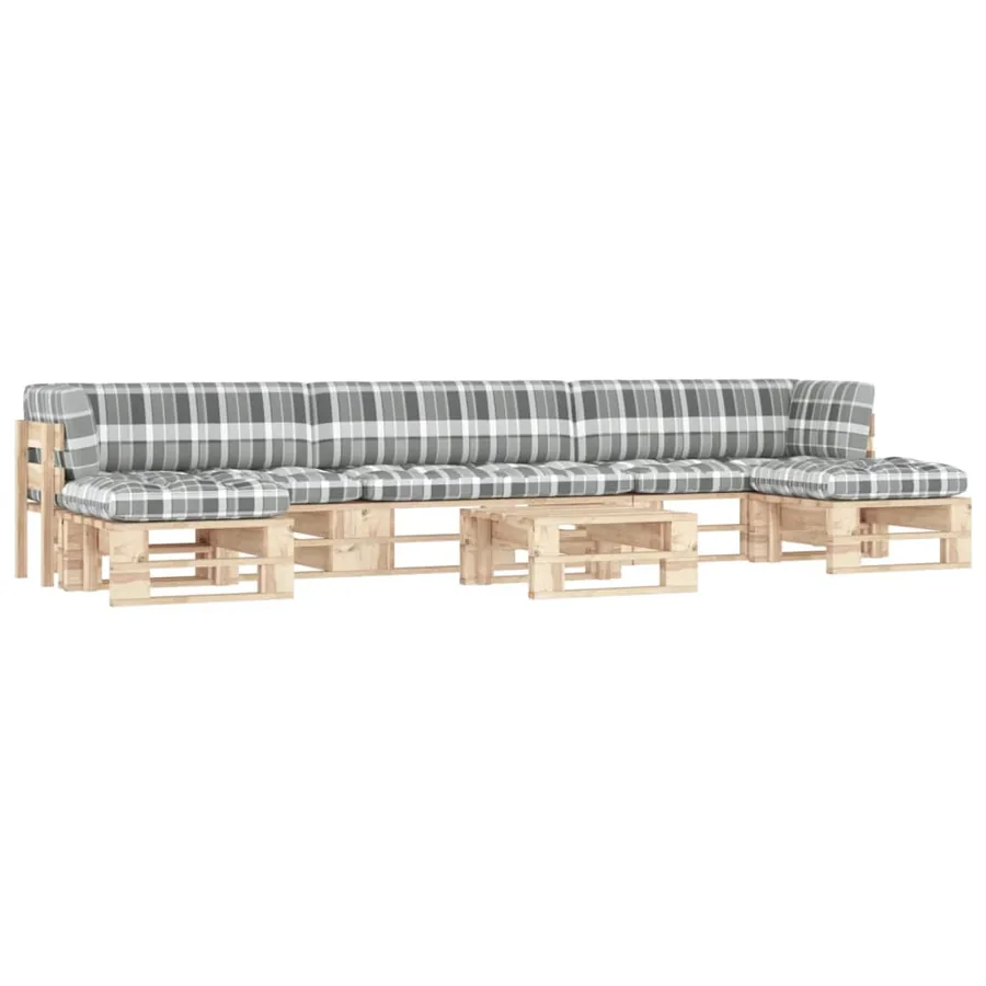 Salon de jardin palette 6pcs avec coussins Bois de pin imprégné