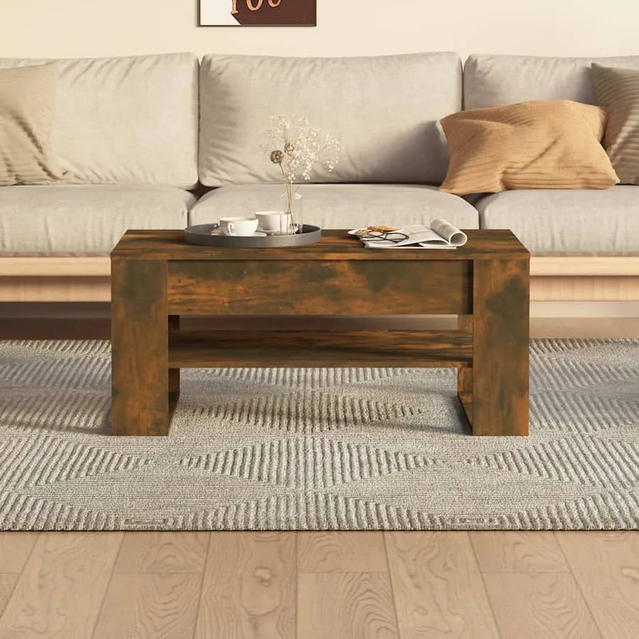 Table basse chêne fumé 102x55x45 cm bois d'ingénierie - 5