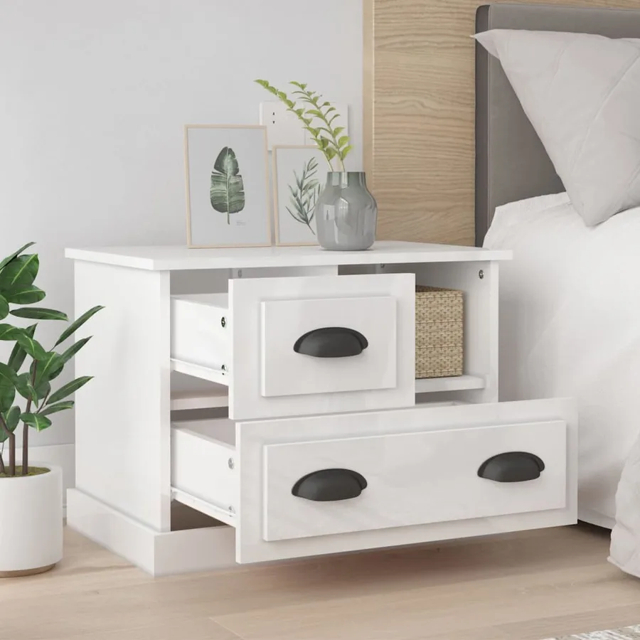 Table de chevet blanc brillant 60x39x45 cm - 3