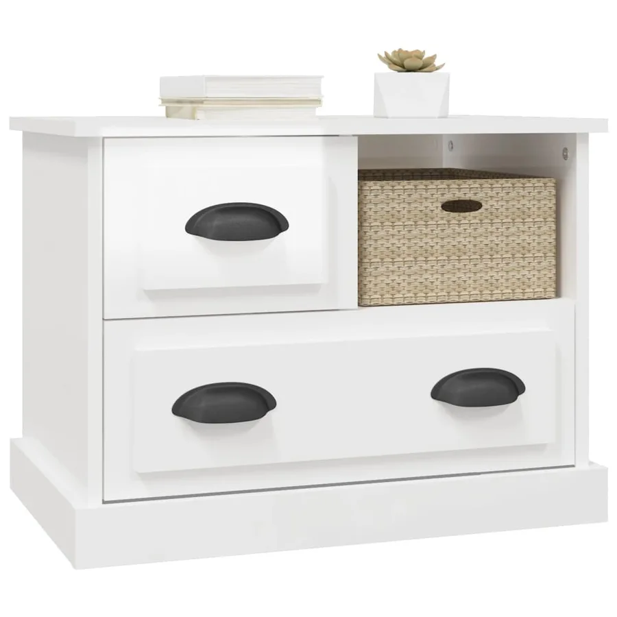 Table de chevet blanc brillant 60x39x45 cm - 4