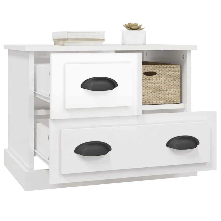 Table de chevet blanc brillant 60x39x45 cm - 5