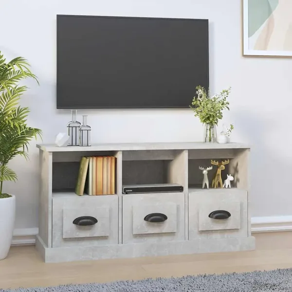 Meuble TV gris béton 100x35x50 cm bois d'ingénierie