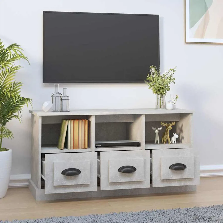Meuble TV gris béton 100x35x50 cm bois d'ingénierie - 3