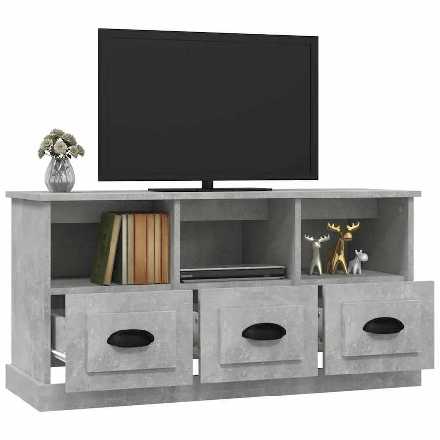 Meuble TV gris béton 100x35x50 cm bois d'ingénierie - 5