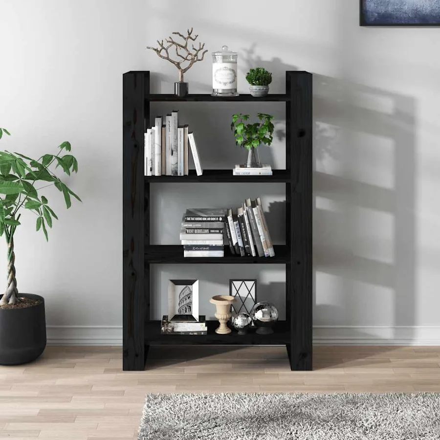 Bibliothèque/Séparateur de pièce Noir 80x35x125 cm Pin massif - 3