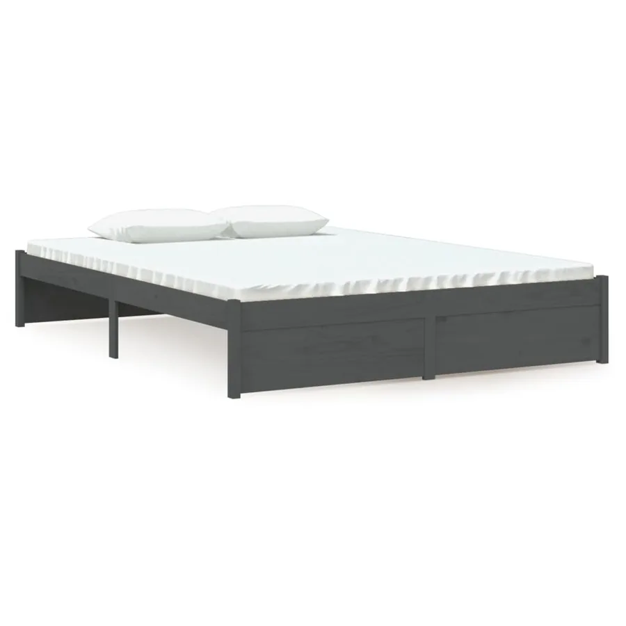 Cadre de lit sans matelas gris bois massif 135x190 cm - 2