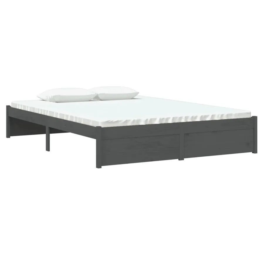Cadre de lit sans matelas gris bois massif 135x190 cm - 3