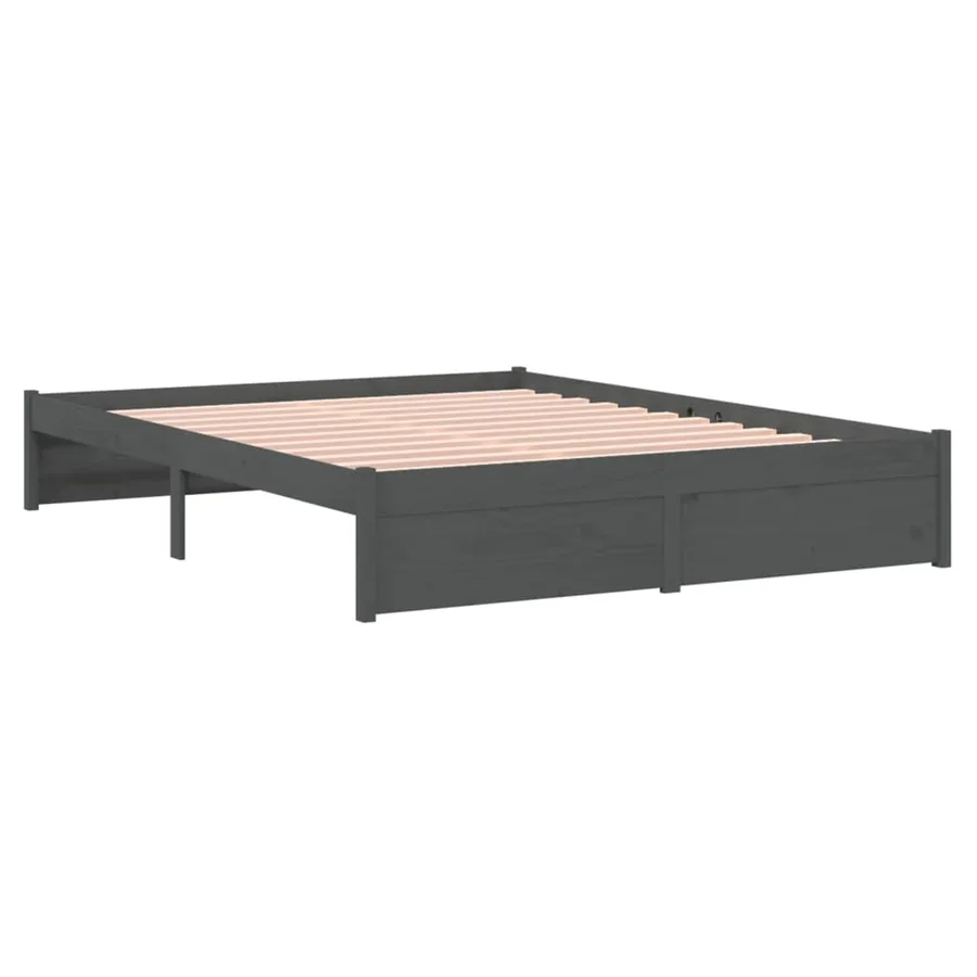 Cadre de lit sans matelas gris bois massif 135x190 cm - 4
