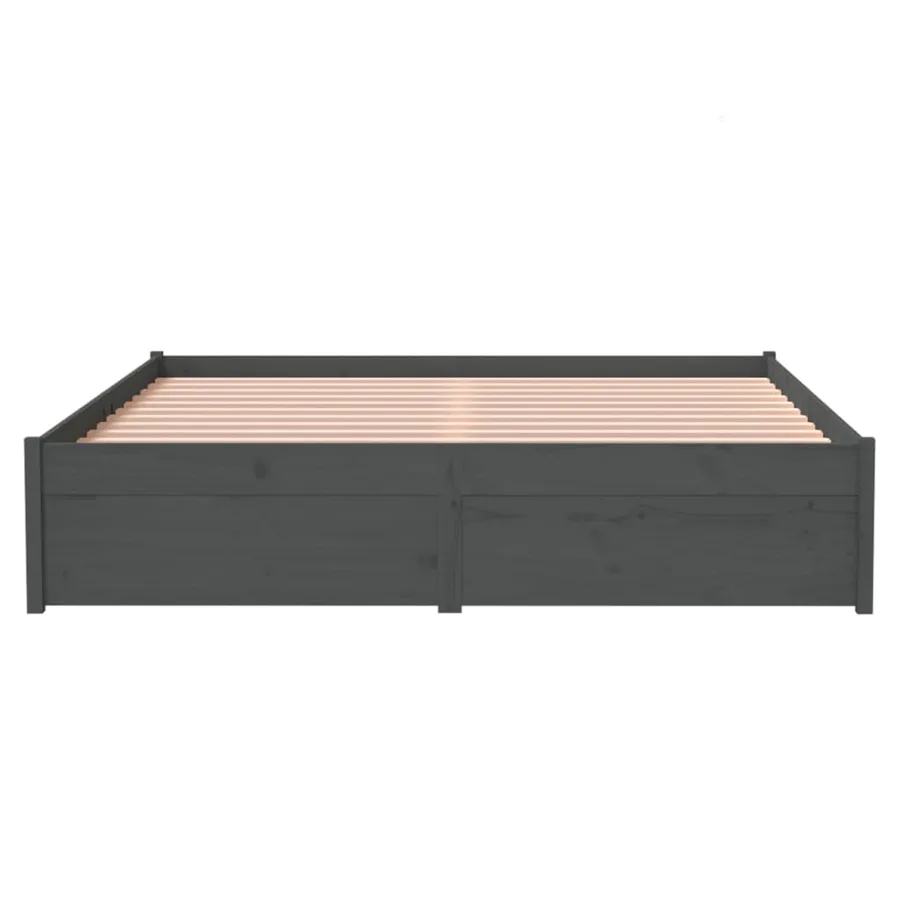 Cadre de lit sans matelas gris bois massif 135x190 cm - 5