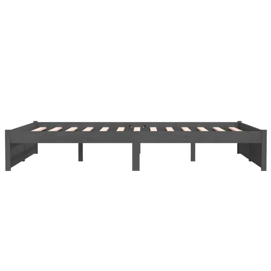 Cadre de lit sans matelas gris bois massif 135x190 cm - 6