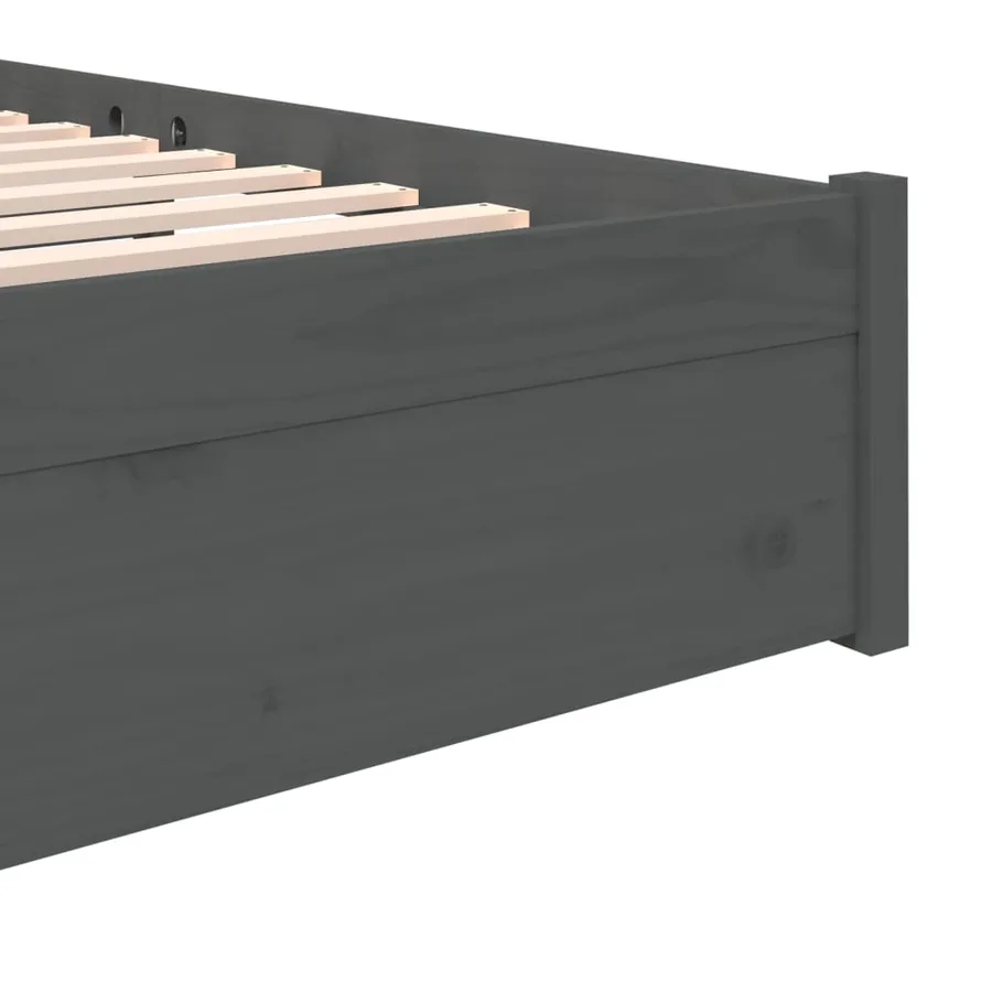 Cadre de lit sans matelas gris bois massif 135x190 cm - 7