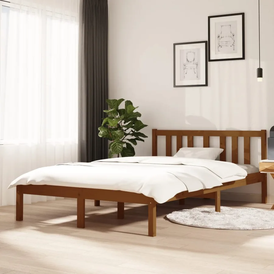 Cadre de lit sans matelas marron miel bois massif 120x200 cm