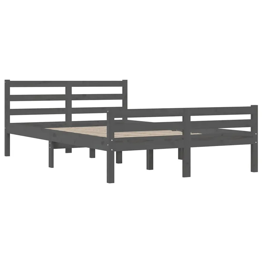 Cadre de lit sans matelas gris bois massif 120x200 cm - 4