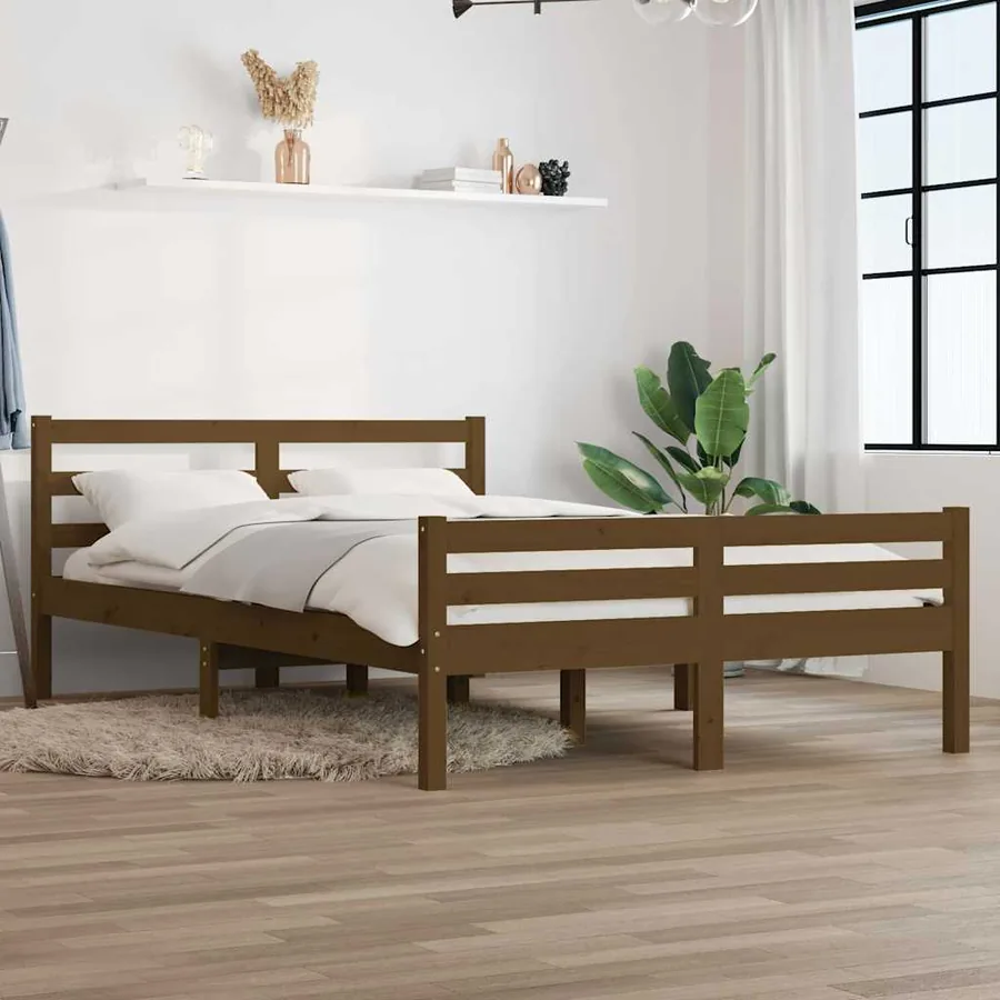Cadre de lit sans matelas marron miel bois massif 120x190 cm