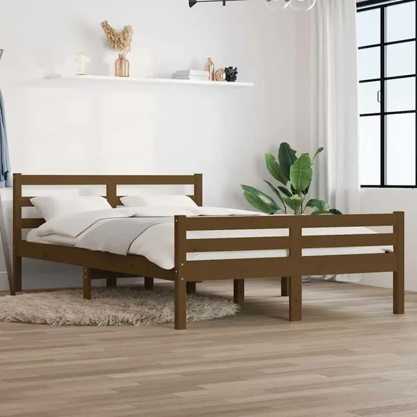 Cadre de lit sans matelas marron miel bois massif 120x190 cm