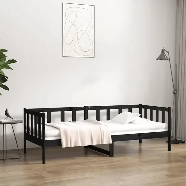 Lit de jour sans matelas noir 90x190 cm bois de pin massif