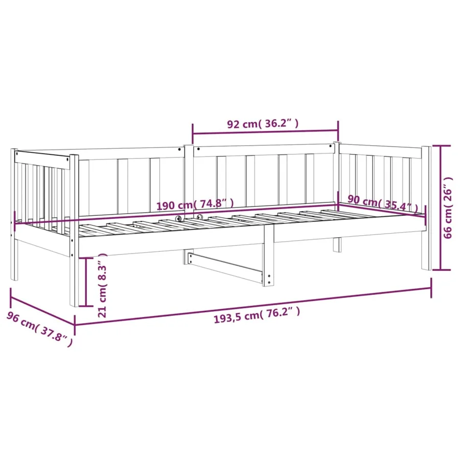 Lit de jour sans matelas noir 90x190 cm bois de pin massif - 11