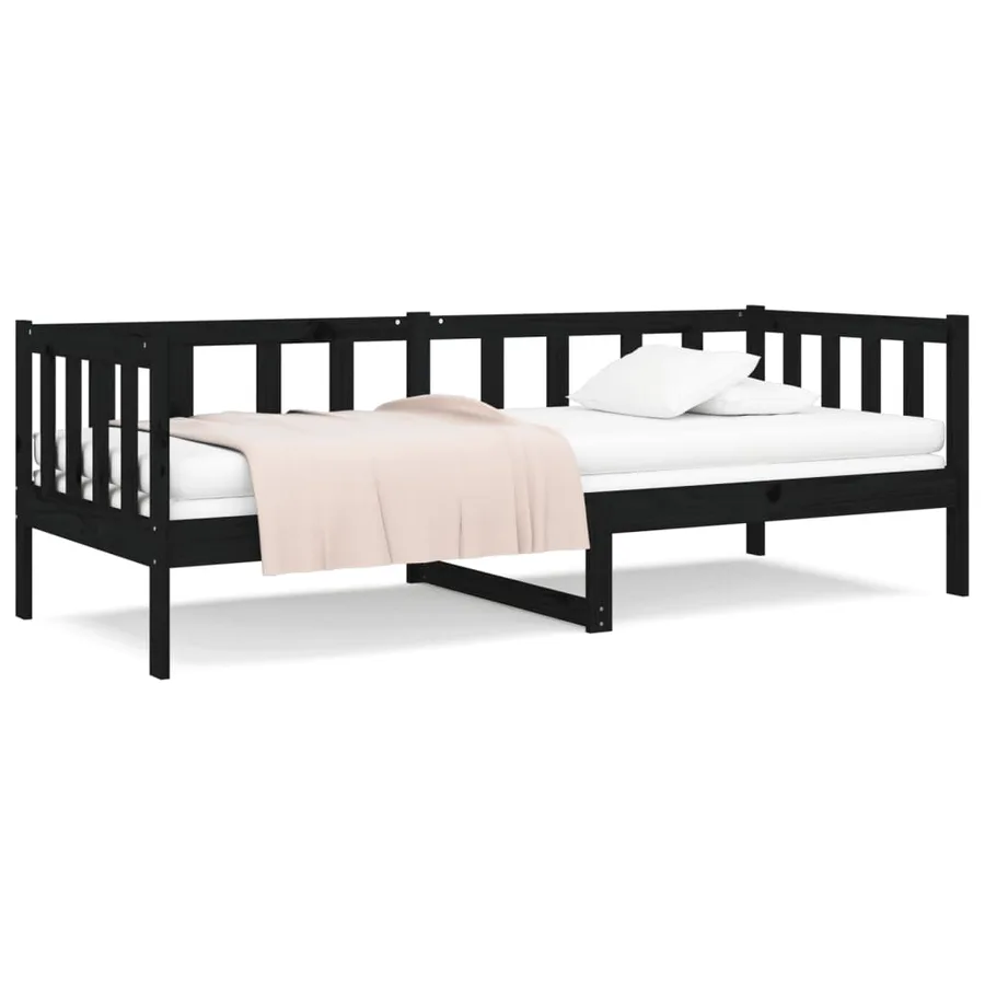Lit de jour sans matelas noir 90x190 cm bois de pin massif - 2