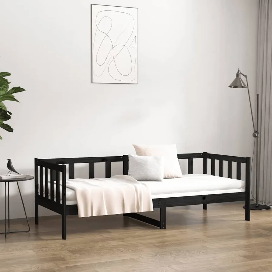 Lit de jour sans matelas noir 90x190 cm bois de pin massif - 3