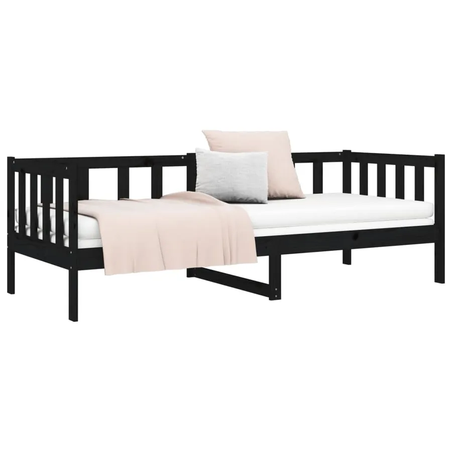 Lit de jour sans matelas noir 90x190 cm bois de pin massif - 9