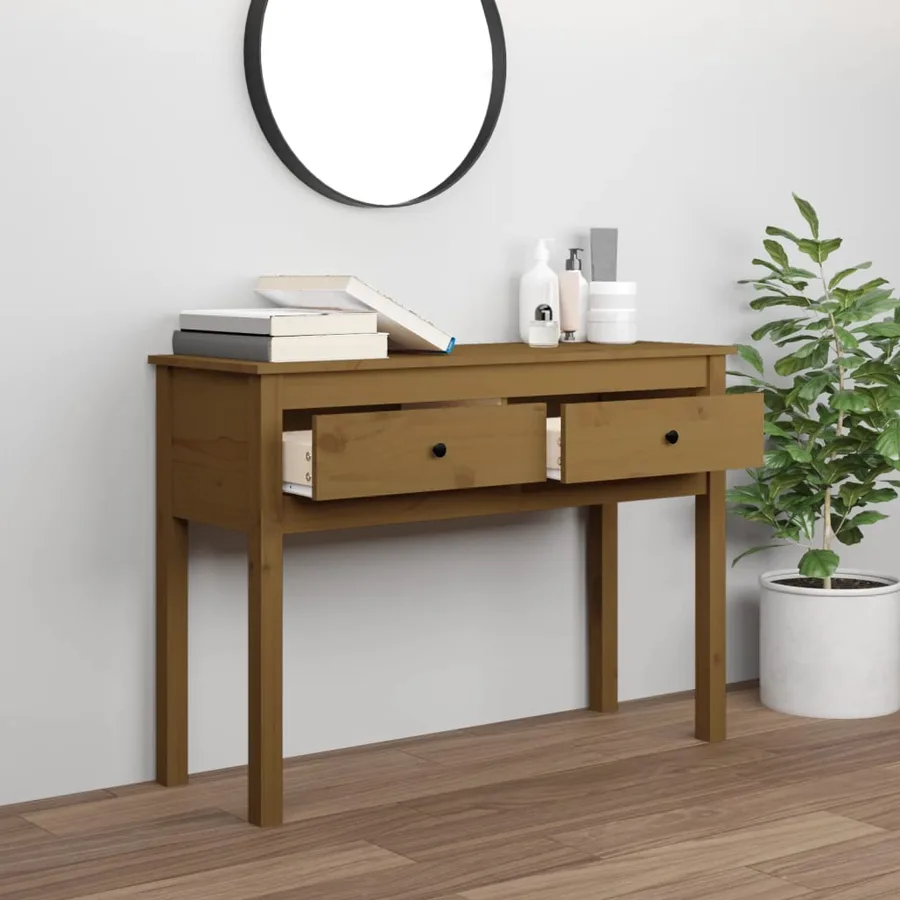 Table console Marron miel 100x35x75 cm Bois massif de pin - 3