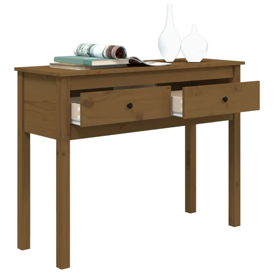 Table console Marron miel 100x35x75 cm Bois massif de pin - 5