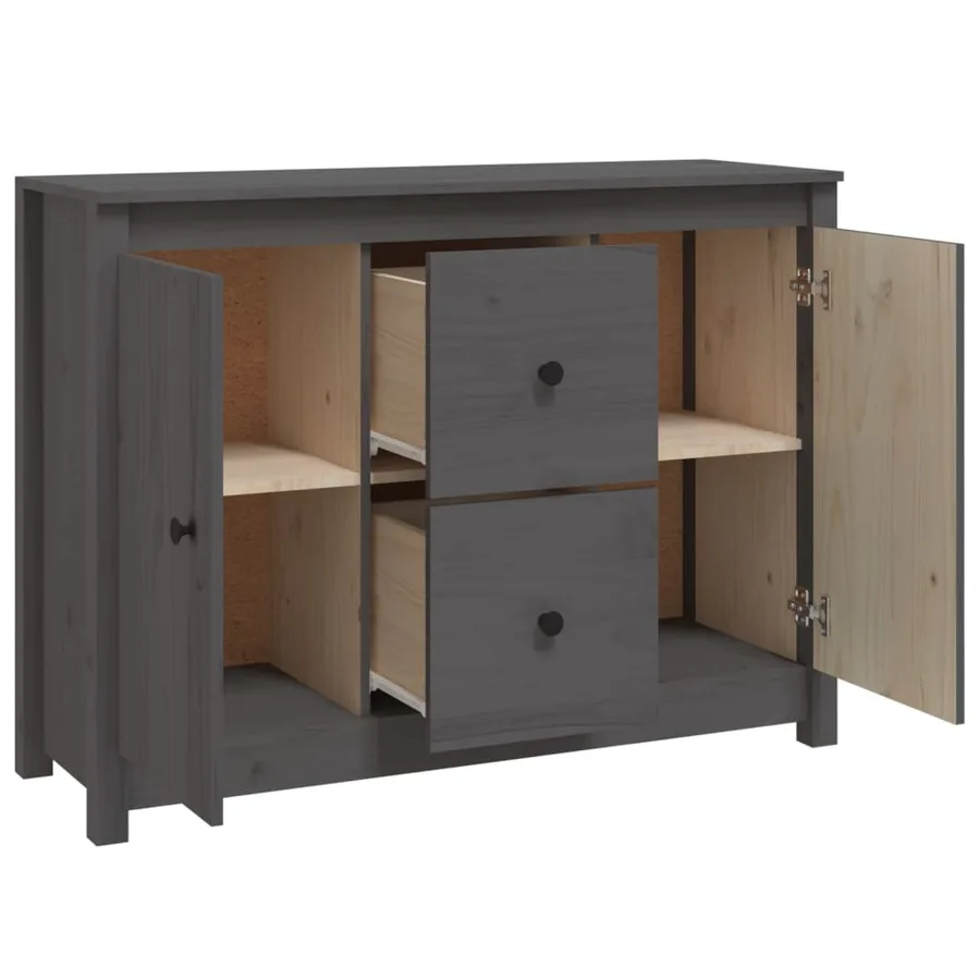 Buffet Gris 100x35x74 cm Bois massif de pin - 5