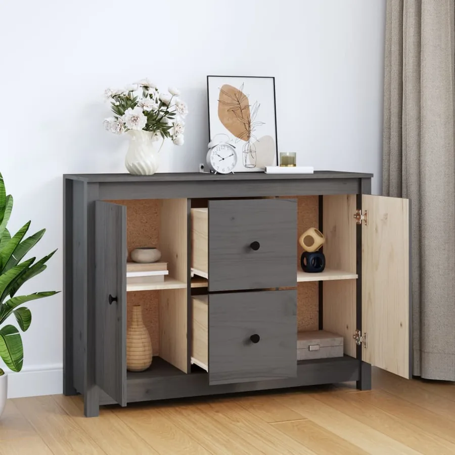 Buffet Gris 100x35x74 cm Bois massif de pin - 6