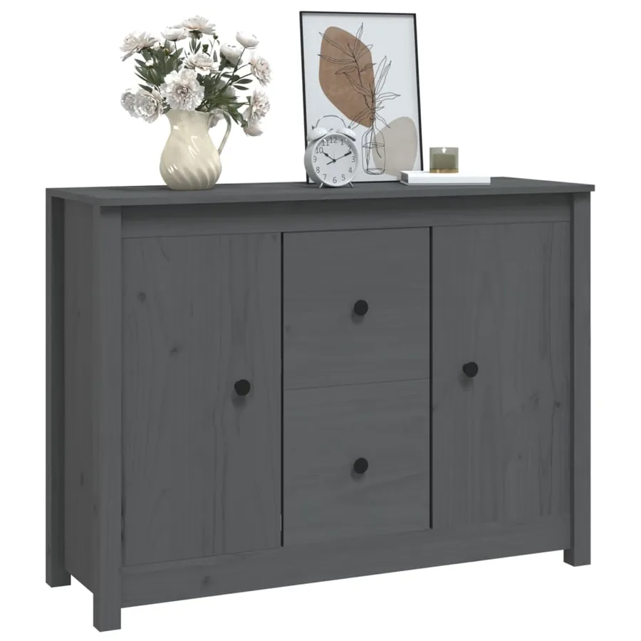 Buffet Gris 100x35x74 cm Bois massif de pin - 7