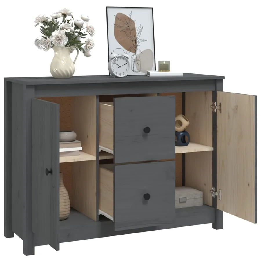 Buffet Gris 100x35x74 cm Bois massif de pin - 8