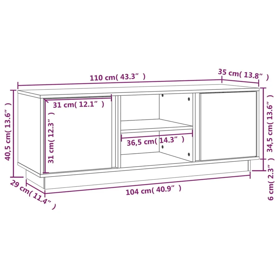 Meuble TV Marron miel 110x35x40,5 cm Bois de pin massif - 10