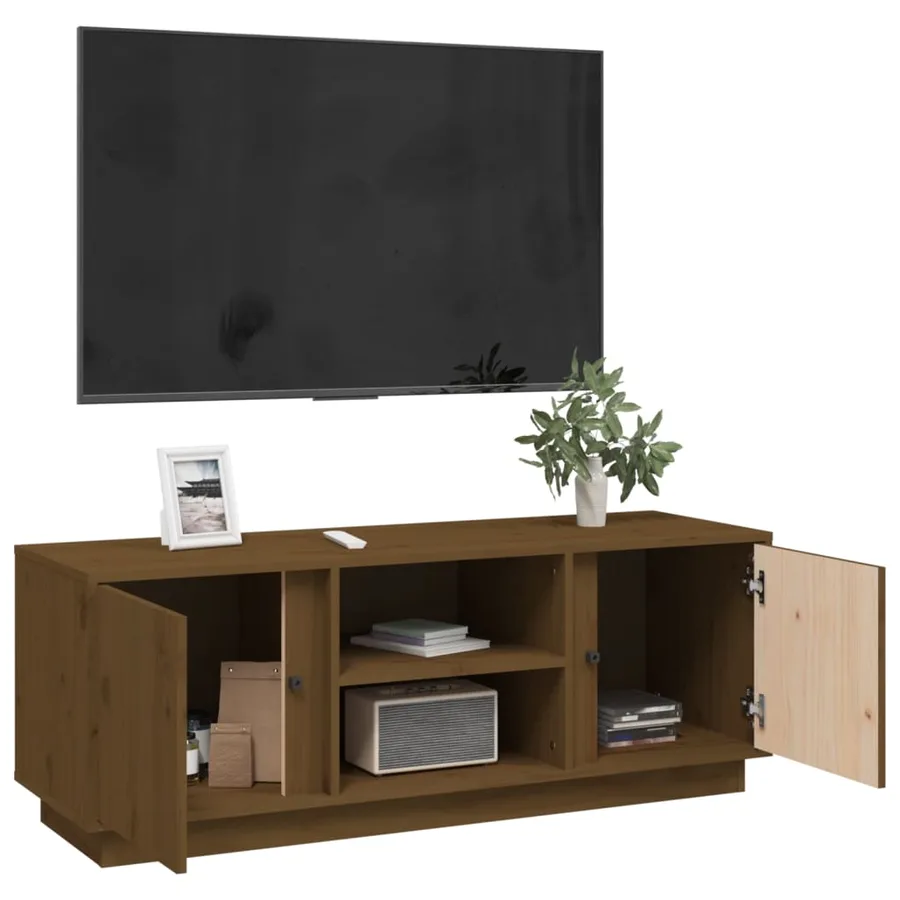 Meuble TV Marron miel 110x35x40,5 cm Bois de pin massif - 5