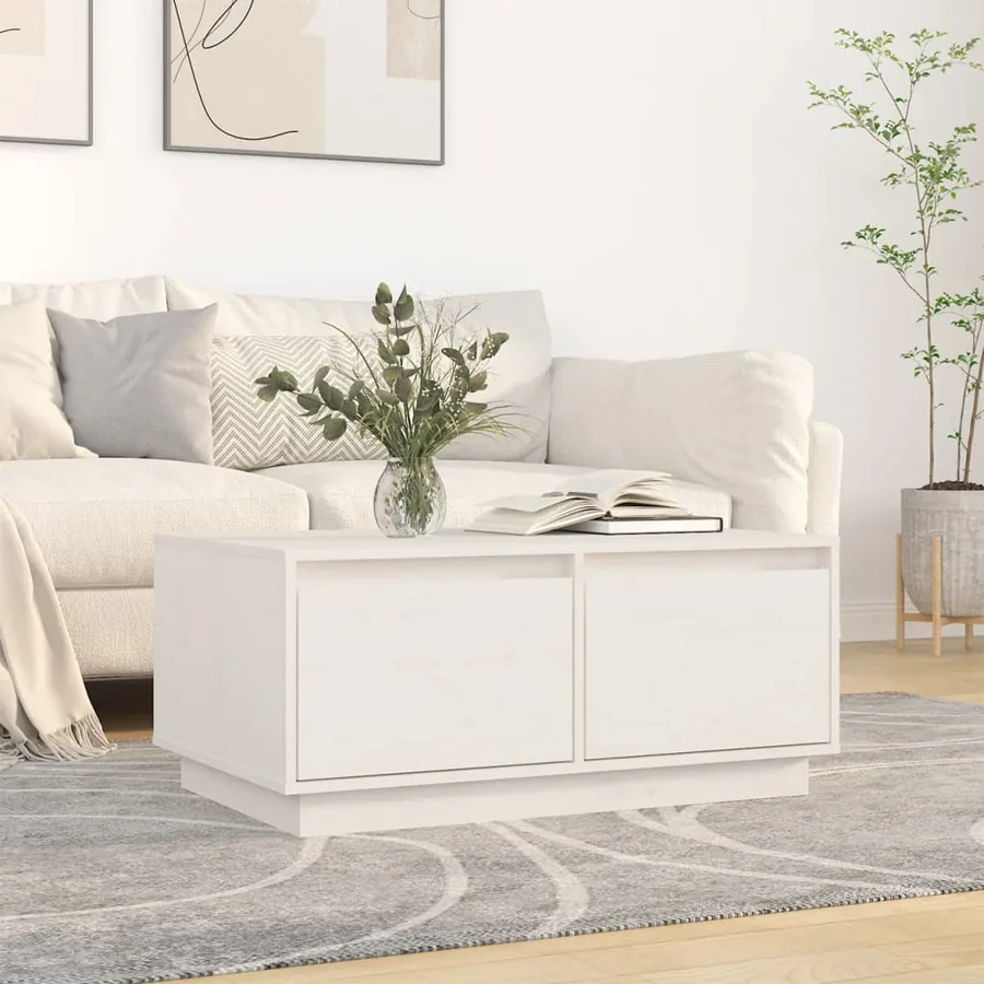 Table basse Blanc 80x50x35 cm Bois massif de pin