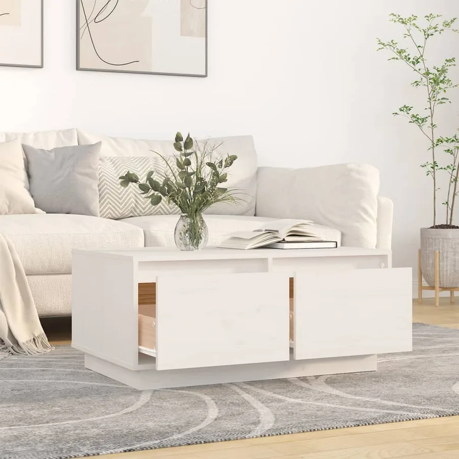 Table basse Blanc 80x50x35 cm Bois massif de pin - 3