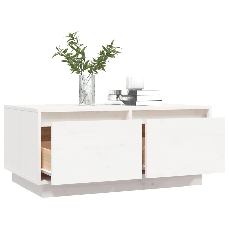 Table basse Blanc 80x50x35 cm Bois massif de pin - 5