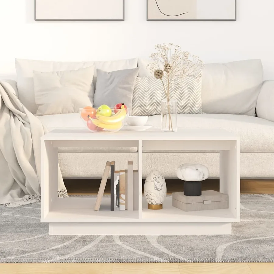 Table basse Blanc 80x50x40 cm Bois massif de pin - 3
