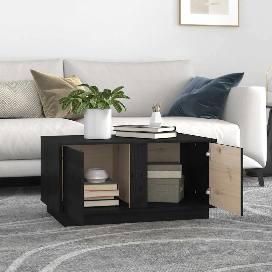 Table basse Noir 80x50x40 cm Bois massif de pin - 3