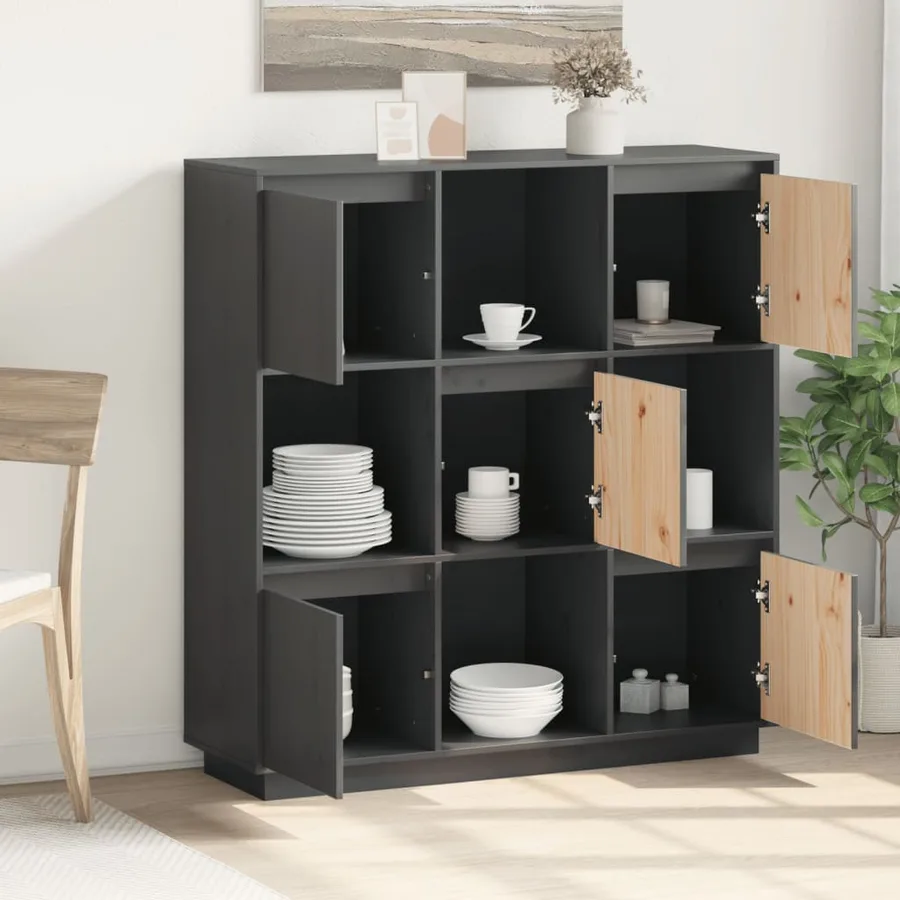 Buffet Gris 110,5x35x117 cm Bois massif de pin - 3