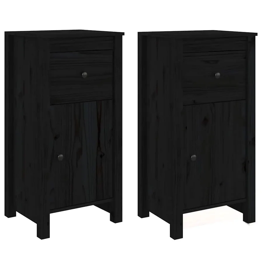 Buffets 2 pcs Noir 40x35x80 cm Bois massif de pin - 2
