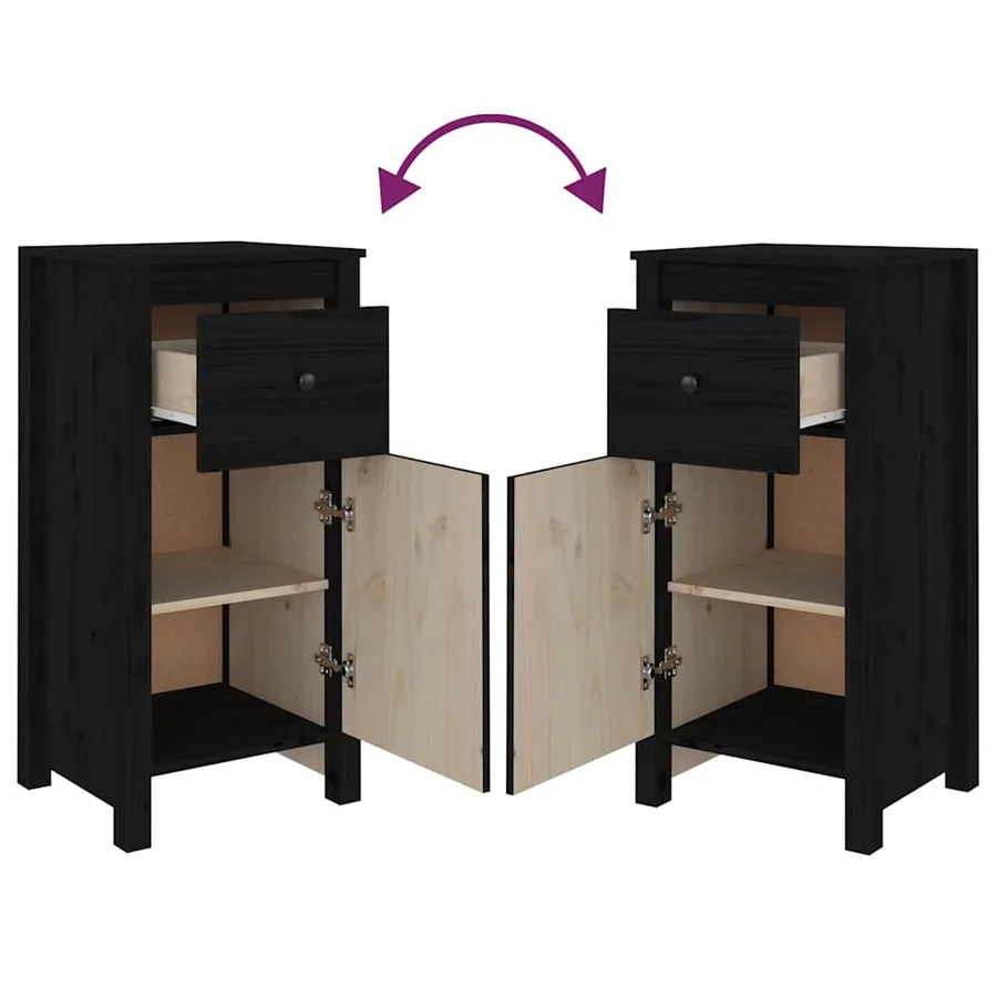 Buffets 2 pcs Noir 40x35x80 cm Bois massif de pin - 9