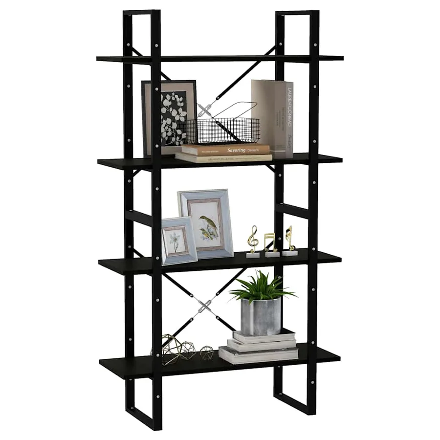 Bibliothèque à 4 niveaux Noir 80x30x140 cm Bois de pin massif - 4