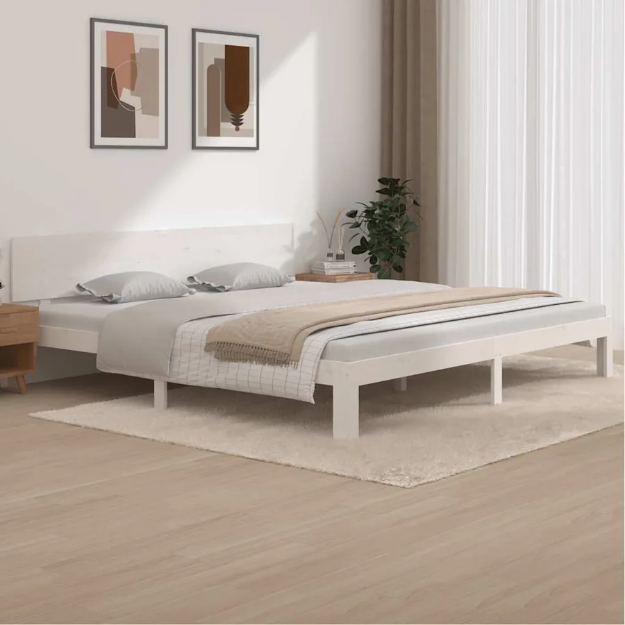 Cadre de lit sans matelas blanc bois massif de pin 200x200 cm